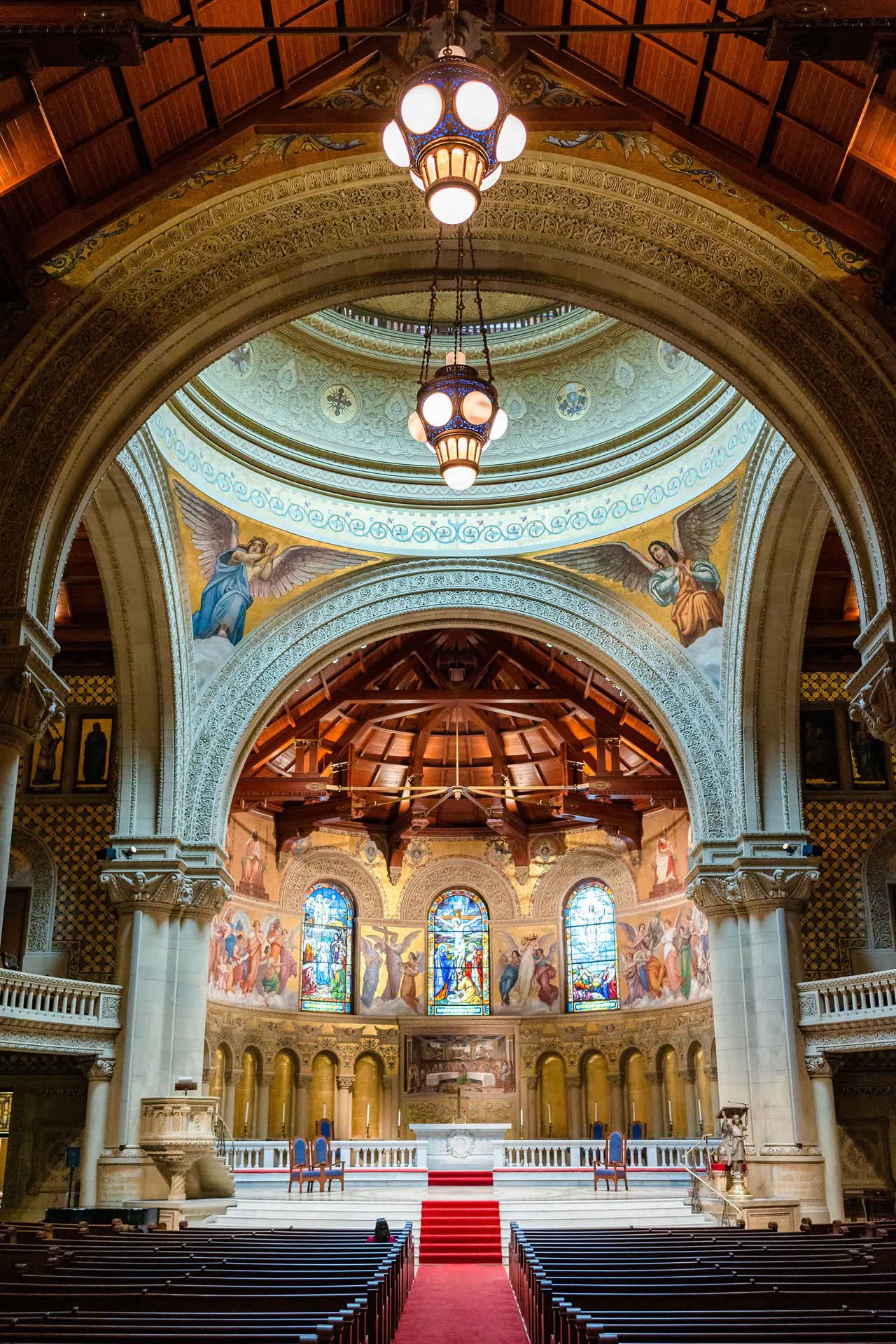 Church ceremony aisle and altar before guests arrive